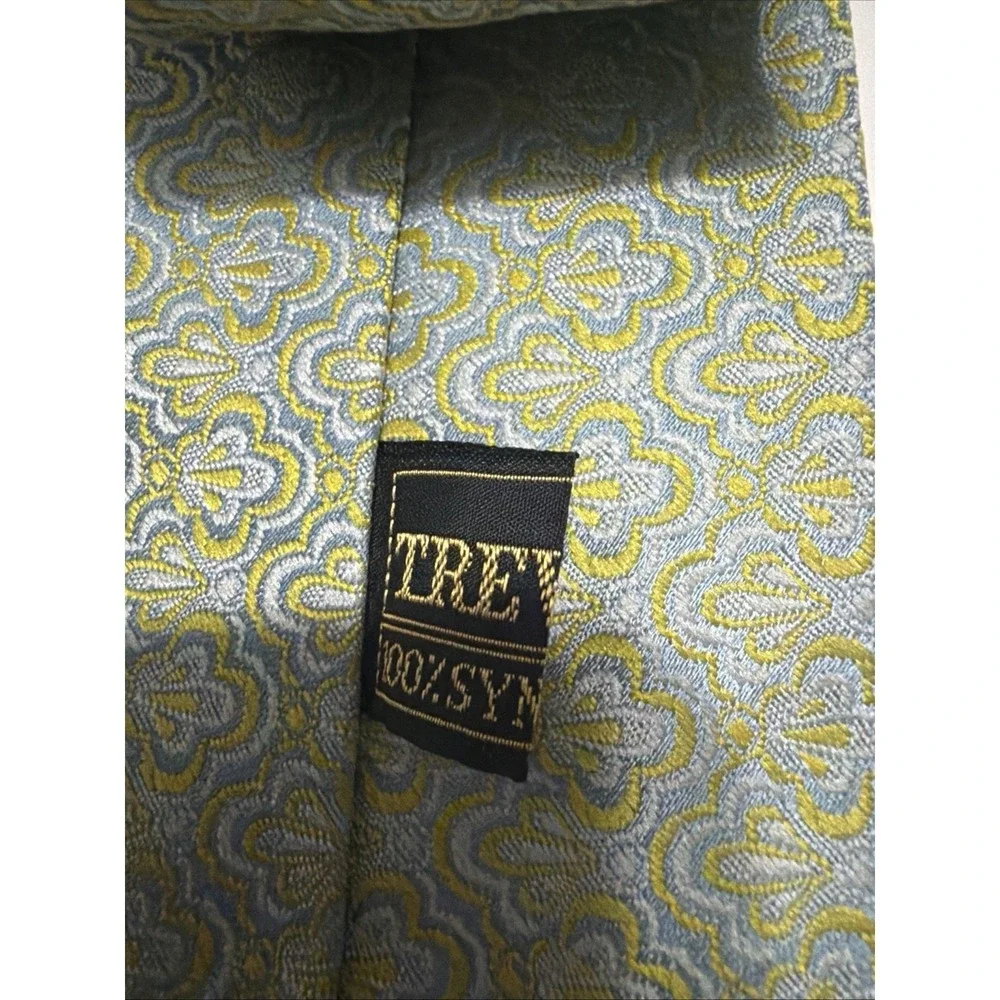 Prince Igor XVIII Mens Tie Grey Lime Green Geometric Fan Pattern Polyester 50in